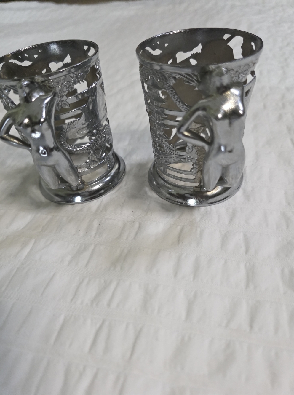 Vintage Silverplated Japenese Cup Sleeves 2 Pair